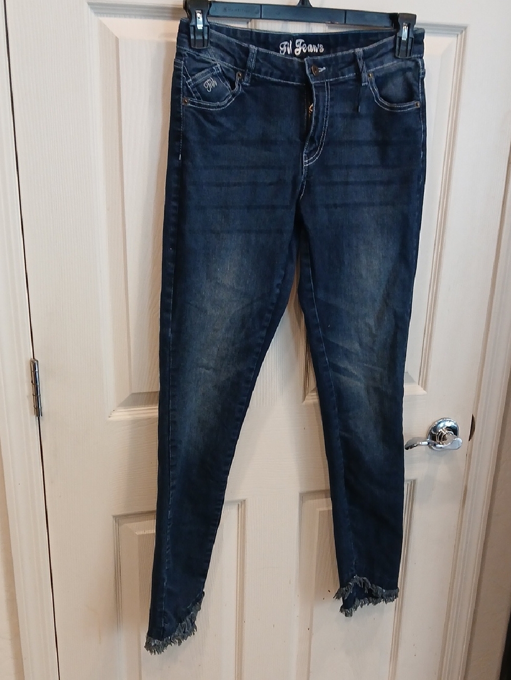 Kids Dark Blue Skinny Jeans with Frayed Hem